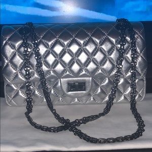 Silver quilted shoulder bag